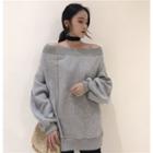 Off-shoulder Pullover Light Gray - One Size