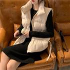 Drawstring-waist Padded Vest / Long-sleeve Knit Dress