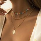 Layered Beaded Chain Necklace 0871 - Gold - One Size