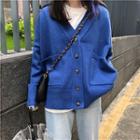 V-neck Knit Cardigan Blue - One Size