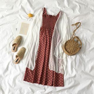 Polka Dot Sleeveless A-line Midi Dress / Light Jacket