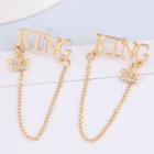 Alloy Lettering Chained Earring 1 Pair - Gold - One Size