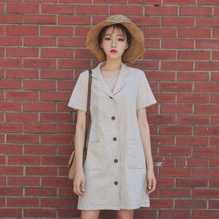 Stitched-detail Linen Shirtdress