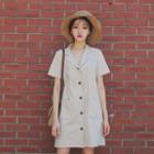Stitched-detail Linen Shirtdress