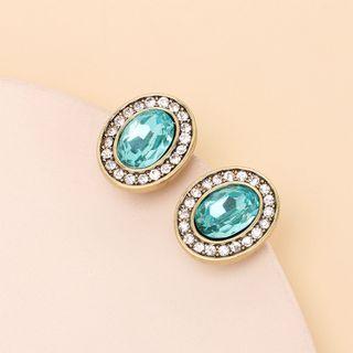 Rhinestone Oval Alloy Earring 1 Pair - Gold & Blue - One Size