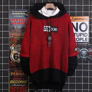 Lettering Hooded Two-tone Sweater