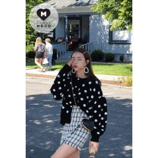 Puff-sleeve Dotted Cardigan