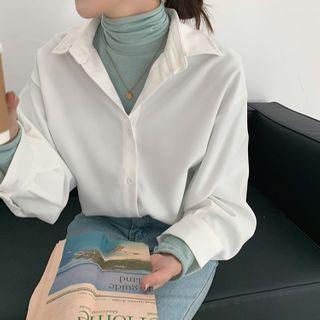 Oversized Long-sleeve Plain Shirt