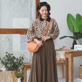 3/4-sleeve Leopard Print Knit Top