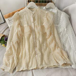 Mesh-panel Loose-fit Lace Blouse