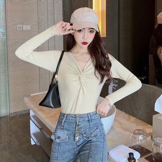 Twist-front Slim-fit Rib-knit Top