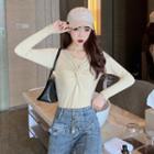 Twist-front Slim-fit Rib-knit Top