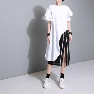 Flounced Asymmetric Short-sleeve T-shirt