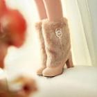 Chunky Heel Faux Fur Mid Calf Boots