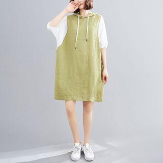 Panel Color Block Hooded Short-sleeve Sweatshirt Skirt