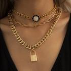 Layered Padlock Chain Necklace 1604 - Gold - One Size