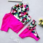 Short-sleeve Color Block Tankini