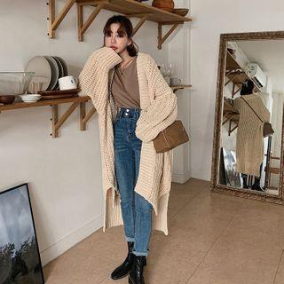 Oversized Rib-knit Long Cardigan