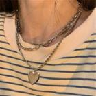 Set Of 3: Stainless Steel Necklace 1 Pc - Silver - One Size
