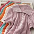 Rib-knit Polo Top In 8 Colors