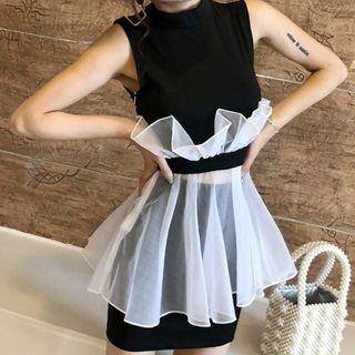 Set: Mock Two-piece Tank Top + Mini Pencil Skirt