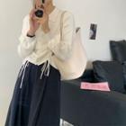 Drawstring Button-up Knit Top / Midi A-line Skirt