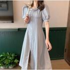 Puff-sleeve A-line Shirtdress Blue - One Size