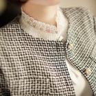 Set: Faux-pearl Button Tweed Jacket + Ruffle-hem Skirt