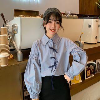 Ribbon Accent Lantern-sleeve Shirt