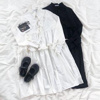 Long-sleeve Ruffled Trim Plain Blouse