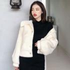 Furry Button Jacket White - One Size