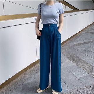 Plain Short-sleeve T-shirt / High Waist Wide Leg Pants