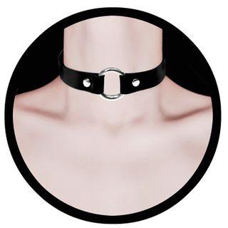 Faux Leather Buckle Choker Ring Cut-out - Black - One Size