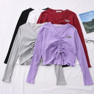 V-neck Drawstring Crop T-shirt In 5 Colors