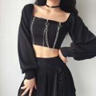 Square-neck Zip Chain Cropped Top