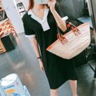 Contrast-collar Knit Shift Dress