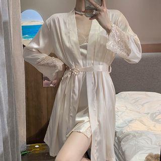 Spaghetti-strap Lace Panel Mini Sleep Dress / Sleep Robe