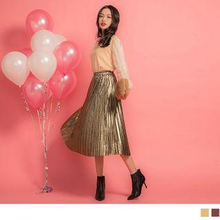 Pleated Glittered Midi A-line Skort