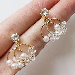 Layered Hoop Rhinestone Drop Earring / Ear Clip