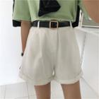 Plain Roll-up Loose-fit Denim Shorts