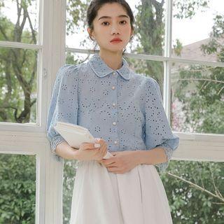 Elbow-sleeve Eyelet Shirt