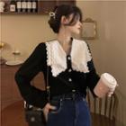 Long-sleeve Lace Trim Layered Collar Blouse
