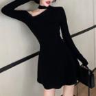 Cold-shoulder A-line Dress Black - One Size