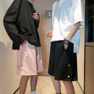 Smiley Face Print Button-side Straight Leg Shorts