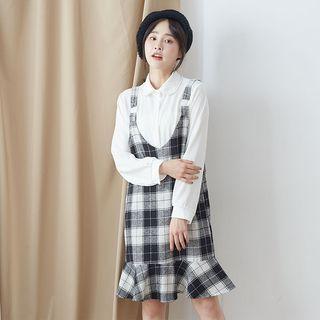 Plaid Jumper Dress 02 - Black - One Size