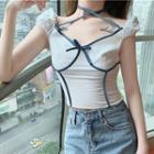 Cap-sleeve Contrast Lining T-shirt