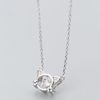 925 Sterling Silver Rhinestone Cat Pendant Necklace