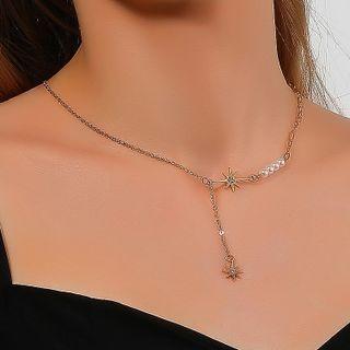 Star Rhinestone Pendant Faux Pearl Necklace