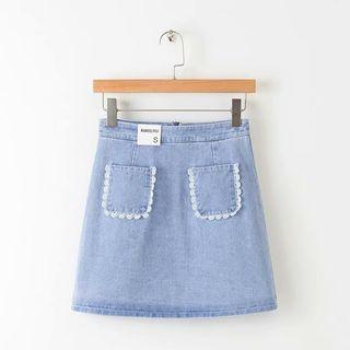 Pocket Detail A-line Denim Skirt
