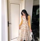 Set : Floral Camisole Dress + Knit Coat